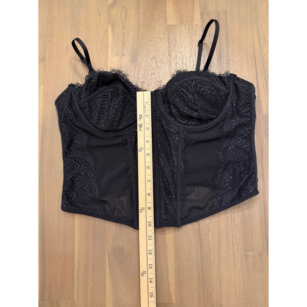 Black Lace Festival Whimsigoth Corset Top Underwire Mesh Bustier Hook Eye Back - Picture 4 of 5